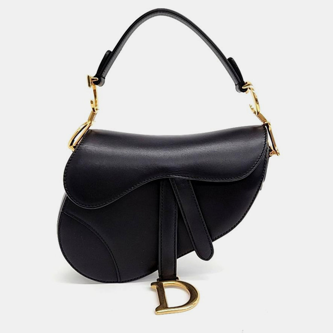 Top quality Dior Black Leather Mini Saddle Bag