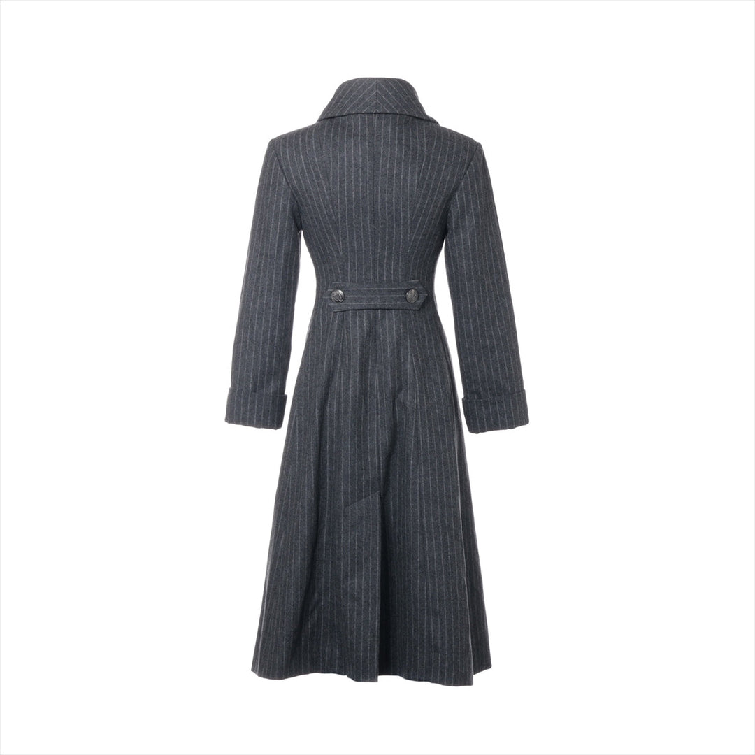 Top Quality Chanel Coconut Button Wool  Silk Long Coat 34  Grey P59015 Strip
