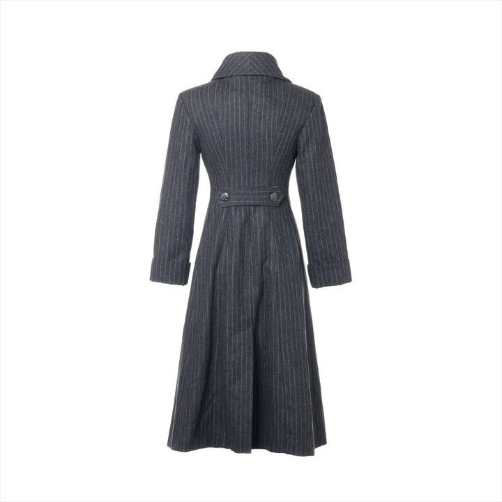 Top Quality Chanel Coconut Button Wool  Silk Long Coat 34  Grey P59015 Strip
