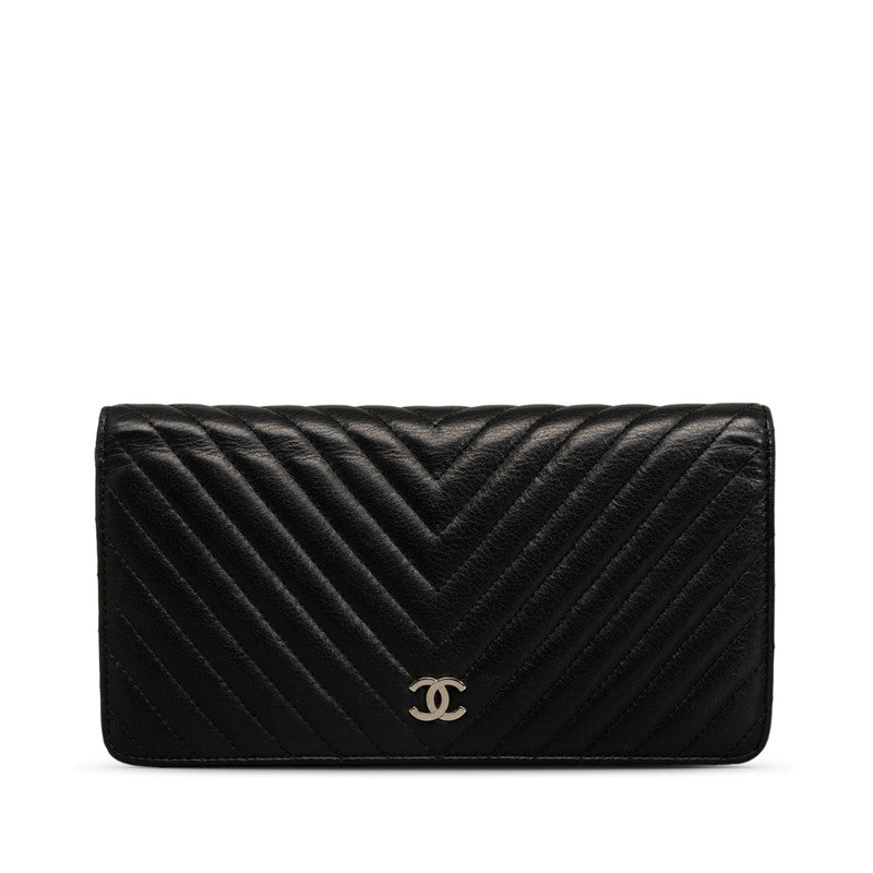 Top Quality Chanel Chevron Cocomark V titch Long Wallet Black Silver   CHANEL