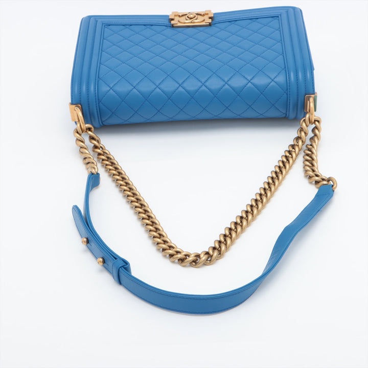 Top Quality Chanel Boy Chain Shoulder Bag in Lambskin Blue