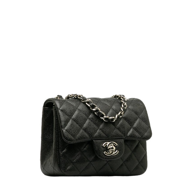 Top Quality Chanel Top Quality Chanel Mini Mattress Shoulder Bag Caviar Skin Black Silver