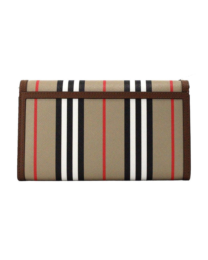 Burberry Icon Stripe Leather Wallet Crossbody Bag with Adjustable Strap and Multiple Compartments