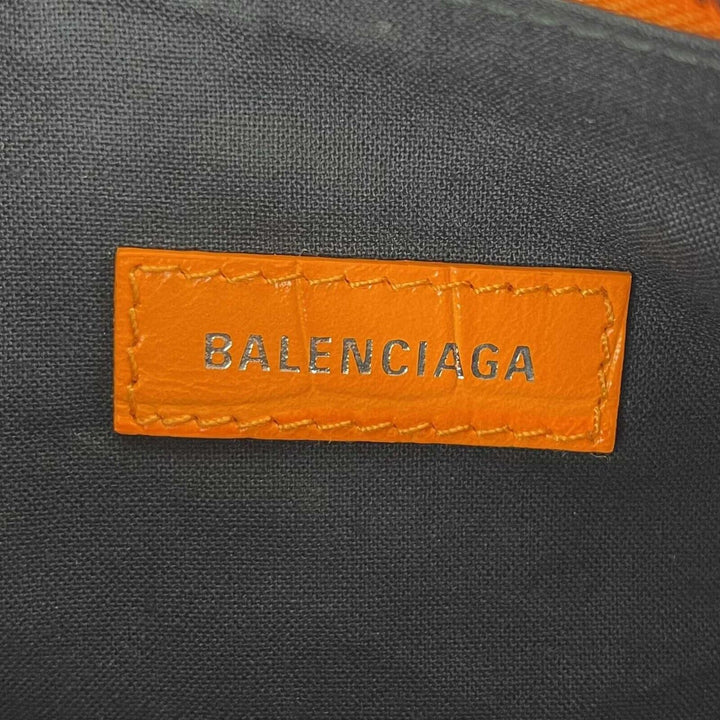 balenciaga Orange Le Cagole XS Shoulder Bag Crocodile Embossed Studded Crossbody