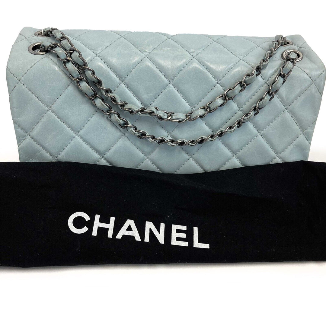 Chanel - Baby Blue Seasonal CC Jumbo Single New - Lambskin / Ruthenium Hardware