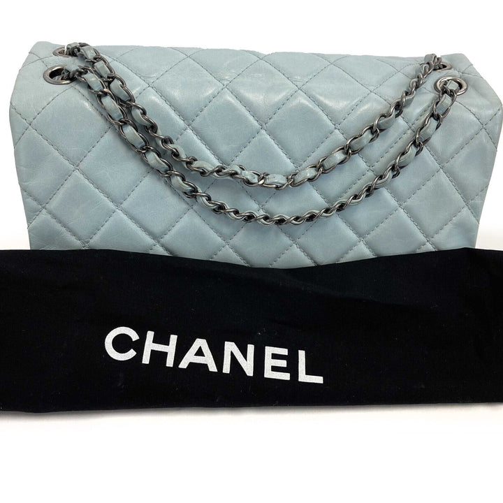Chanel - Baby Blue Seasonal CC Jumbo Single New - Lambskin / Ruthenium Hardware