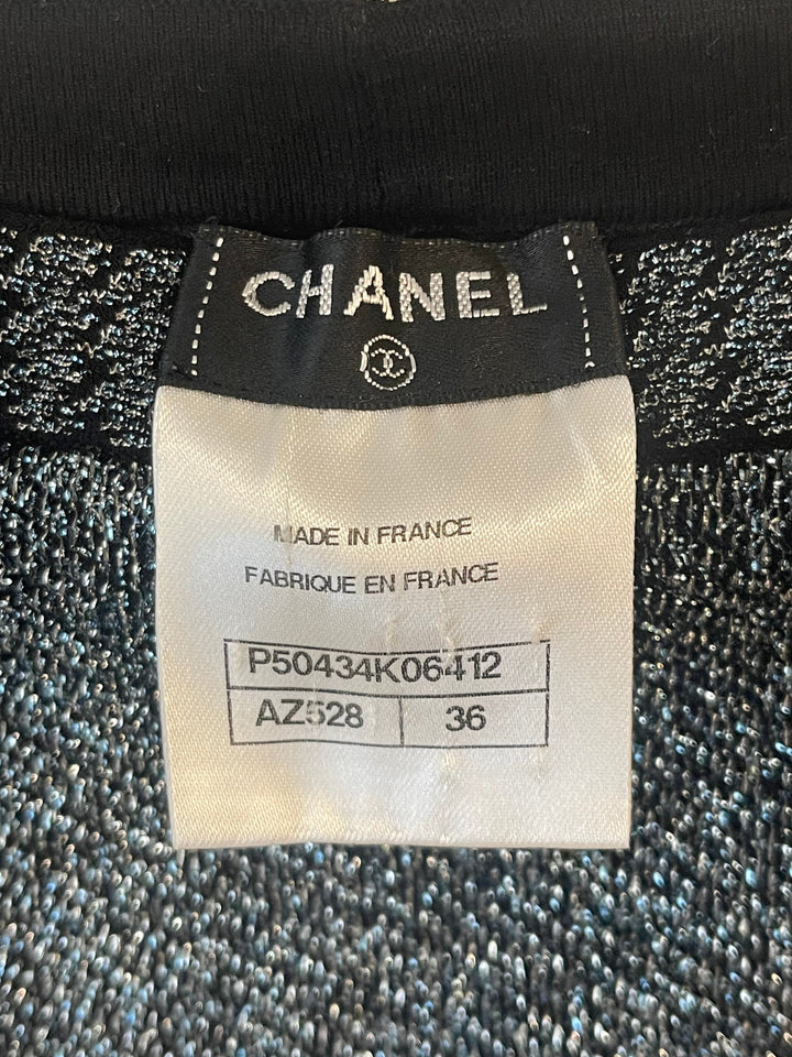 Top Quality Chanel Silver Metallic Long-Sleeve Top and Leggings Set Size FR 34/36 (UK 6/8)