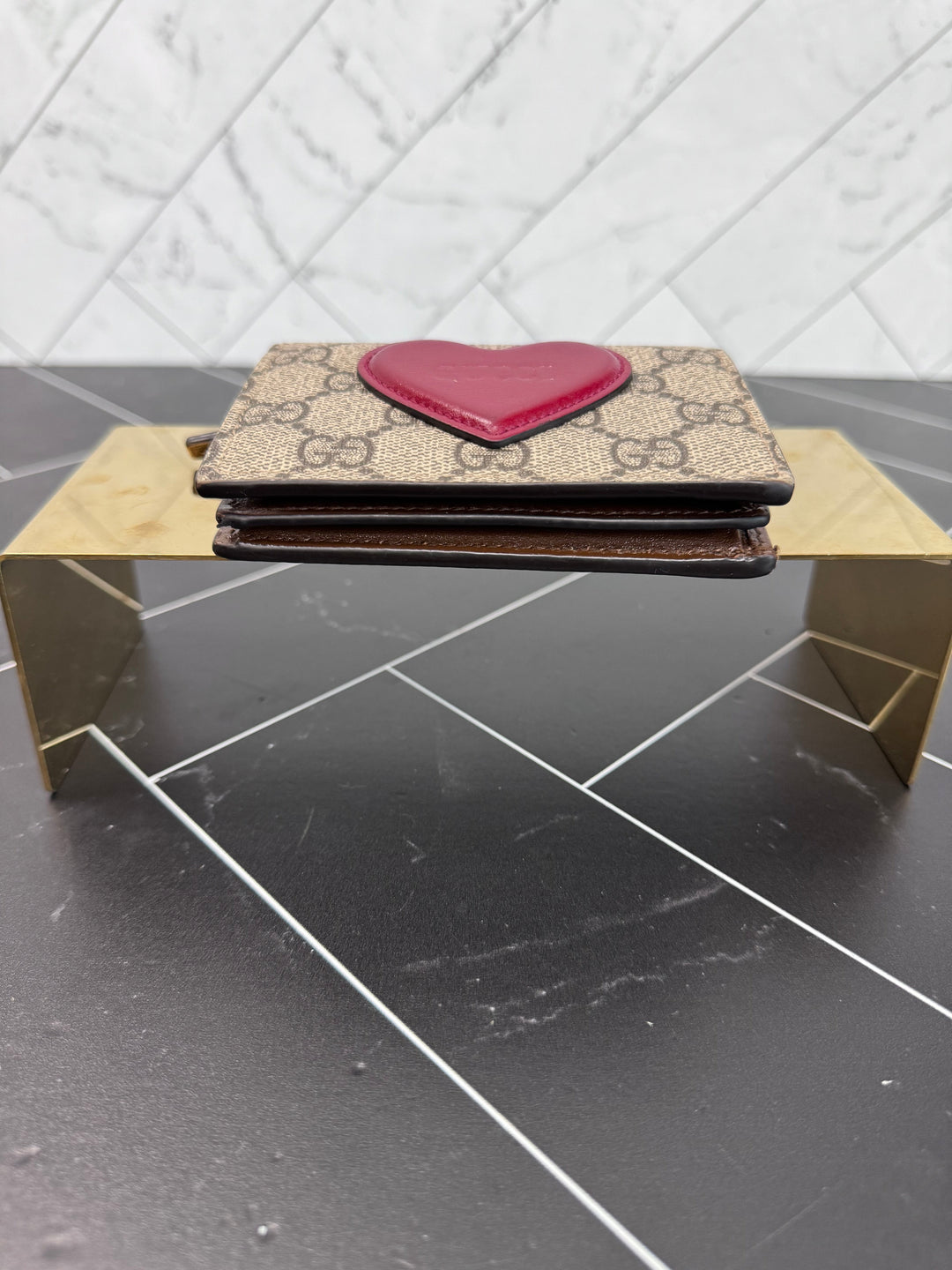 Gucci Brown Coated Canvas Heart Motif Wallet