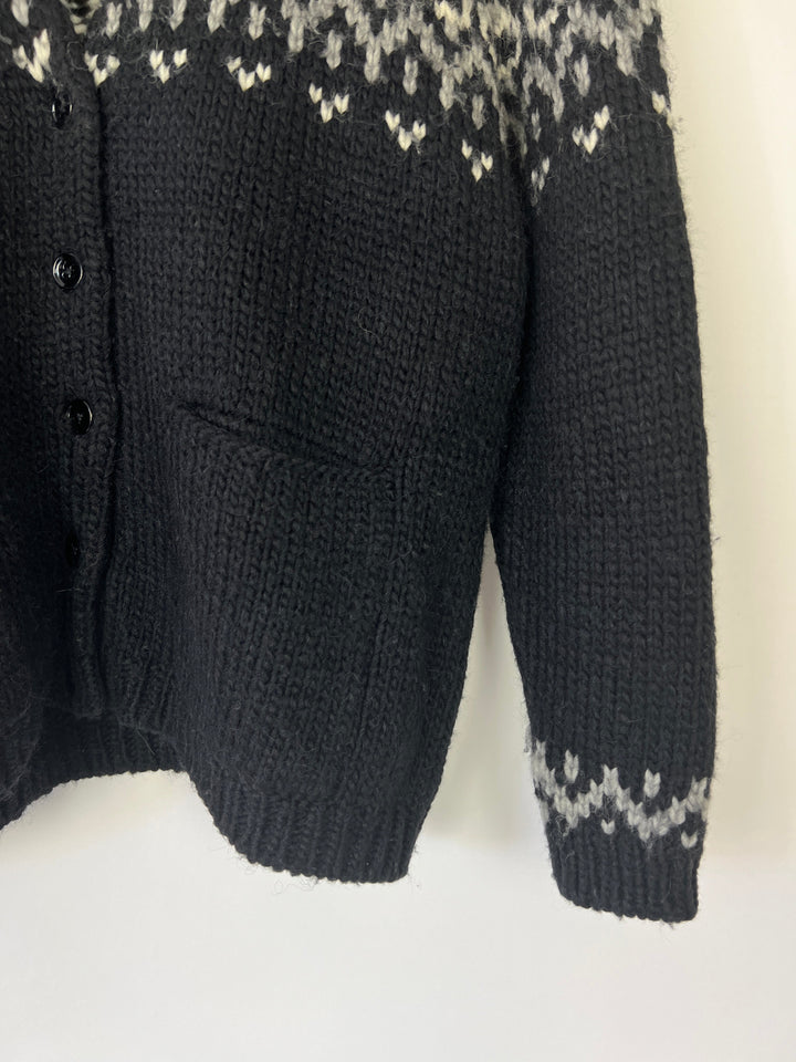 Saint Laurent Black & Grey Knit V-Neck igan Size S (UK 8)