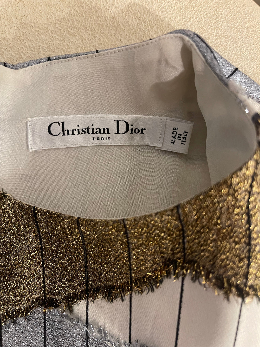 Christian Top quality Dior White, Silver and Gold Metallic Striped Vest Top and Mini Skirt Set Size FR 38/40 (UK 10/12)