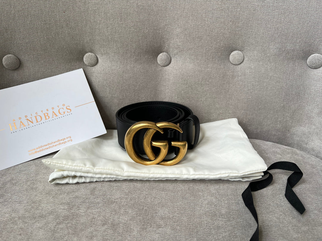 Gucci GG 2015 Re edition Marmont Black Wide Leather Belt with Gold Buckle (RRP £380)