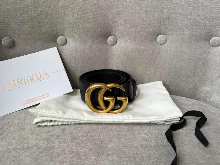Gucci GG 2015 Re edition Marmont Black Wide Leather Belt with Gold Buckle (RRP £380)