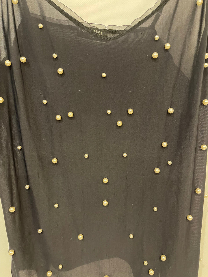 Top Quality Chanel Black Tank Top with Pearl Embellishments and CC Logo Detail Size FR 38 (UK 10)