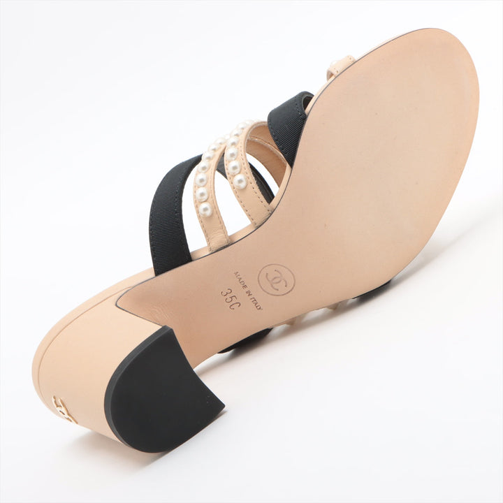 Top Quality Chanel Cocomark Leather X Fabric Sandal 35C Lady Beige X Black G35381 Pearl Mould Sandal Storage Bag With Allu Happy Market Store