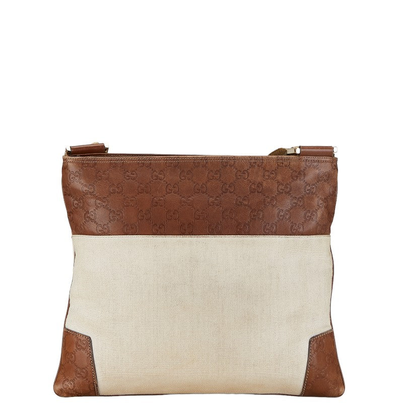 Gucci 161822 White Brown Canvas Leather Crossbody Bag