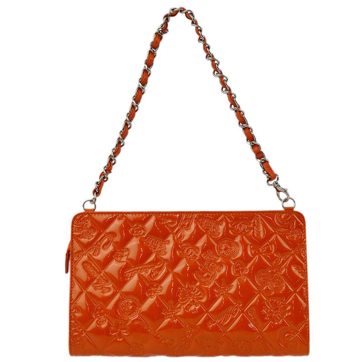 Top Quality Chanel Orange Patent Leather Icon Chain Handbag