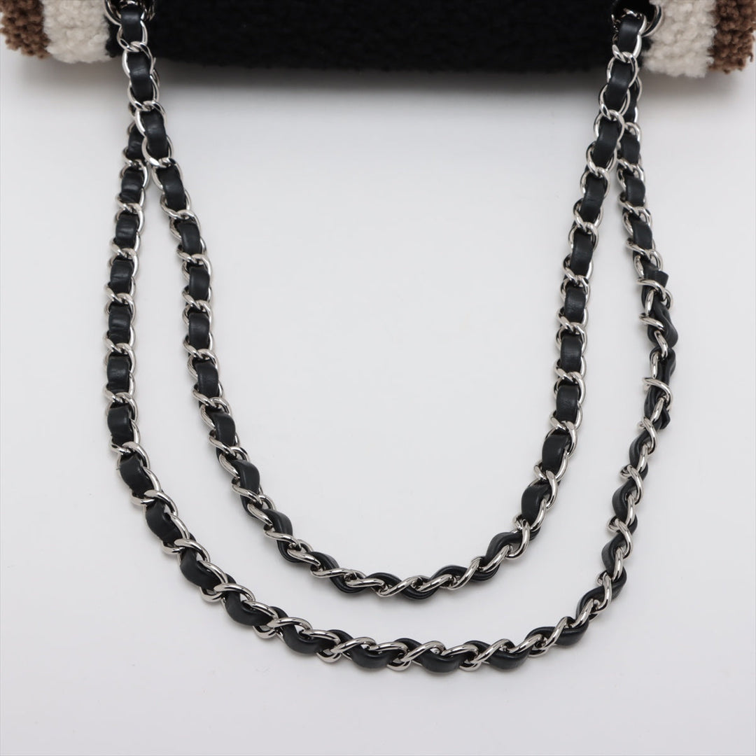 Top Quality Chanel Cocomark Mouton Double Flap Double Chain Top Bag Black x Brown Silver  23rd