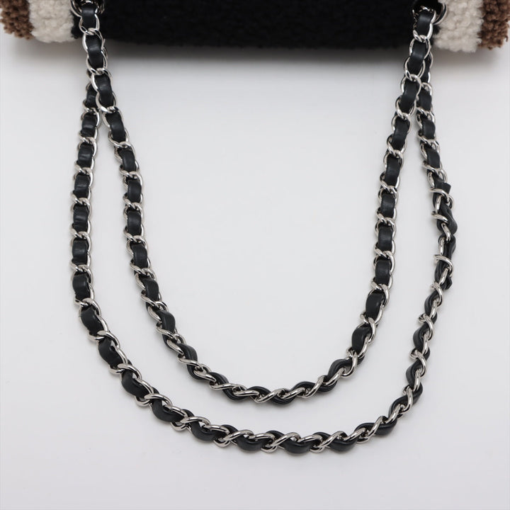 Top Quality Chanel Cocomark Mouton Double Flap Double Chain Top Bag Black x Brown Silver  23rd