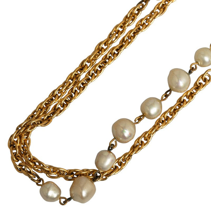 Top Quality Chanel Coco Long Chain Necklace Gold White Mackie Pearl  Chanel