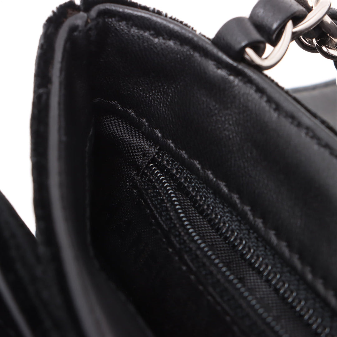 Top Quality Chanel Camelia Belbet X Leather Chain Shoulder Bag Black Silver G