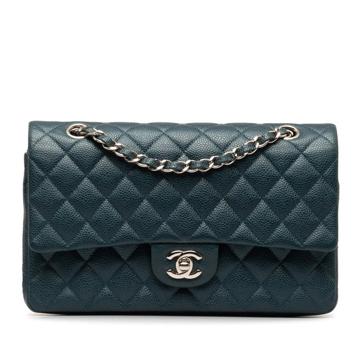 Top Quality Chanel Mattrase 25 Coco Double Flap Chain Shoulder Bag Blue Silver Caviar S  CHANEL