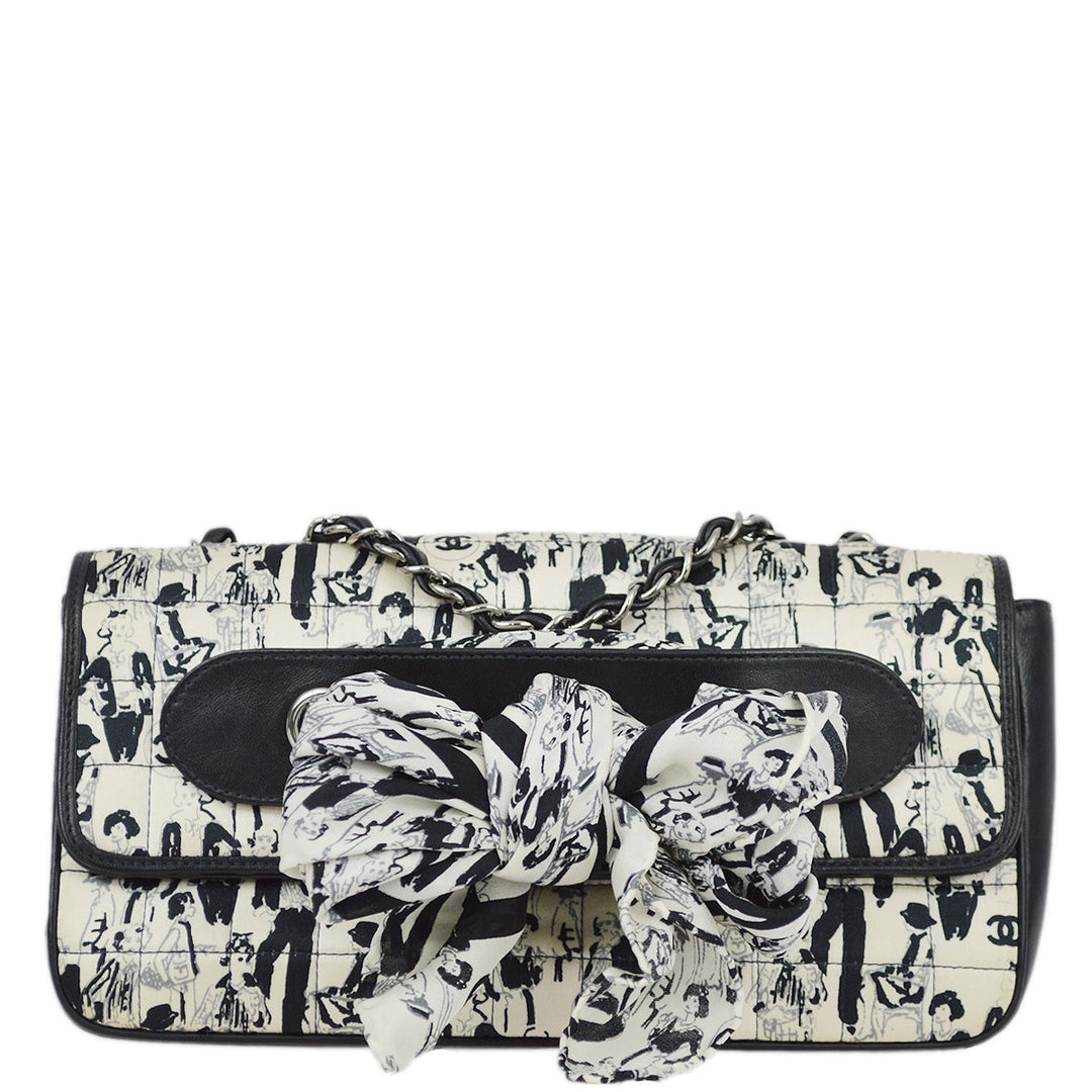 Top Quality Chanel Black White Satin Straight Flap Mademoiselle Shoulder Bag