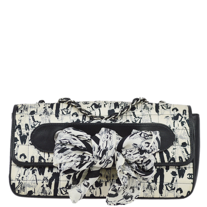 Top Quality Chanel Black White Satin Straight Flap Mademoiselle Shoulder Bag