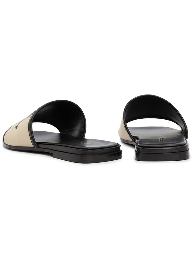 Burberry Label Print Gabardine Leather Slippers Beige