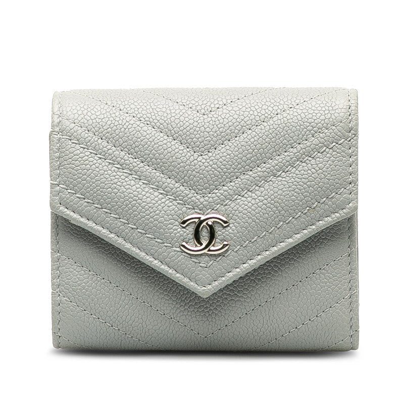 Top Quality Chanel V titch Cocomark Three Folded Wallet Compact Wallet Grey Caviar S  CHANEL