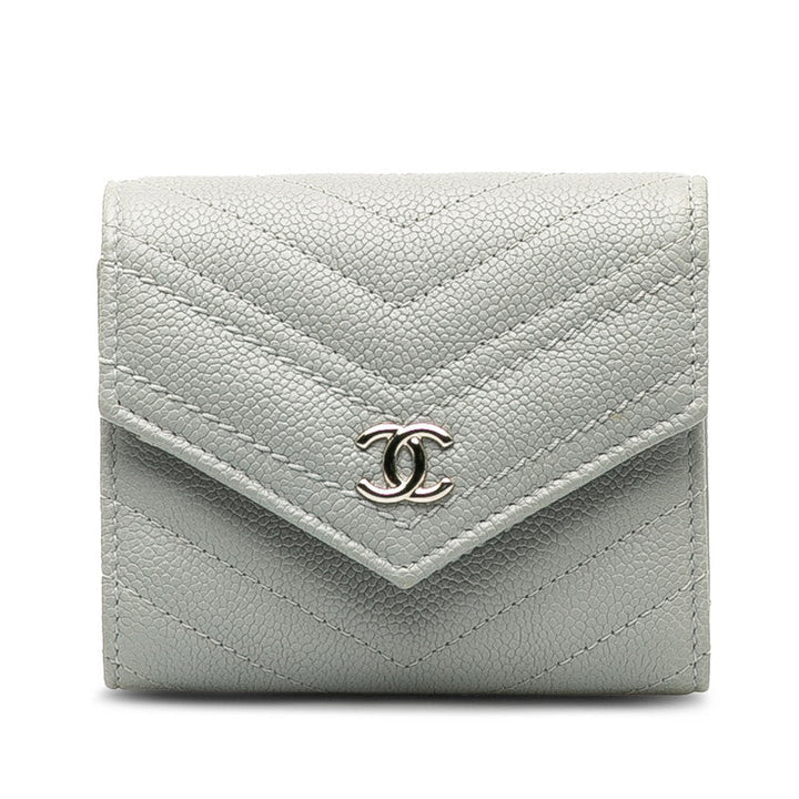 Top Quality Chanel V titch Cocomark Three Folded Wallet Compact Wallet Grey Caviar S  CHANEL