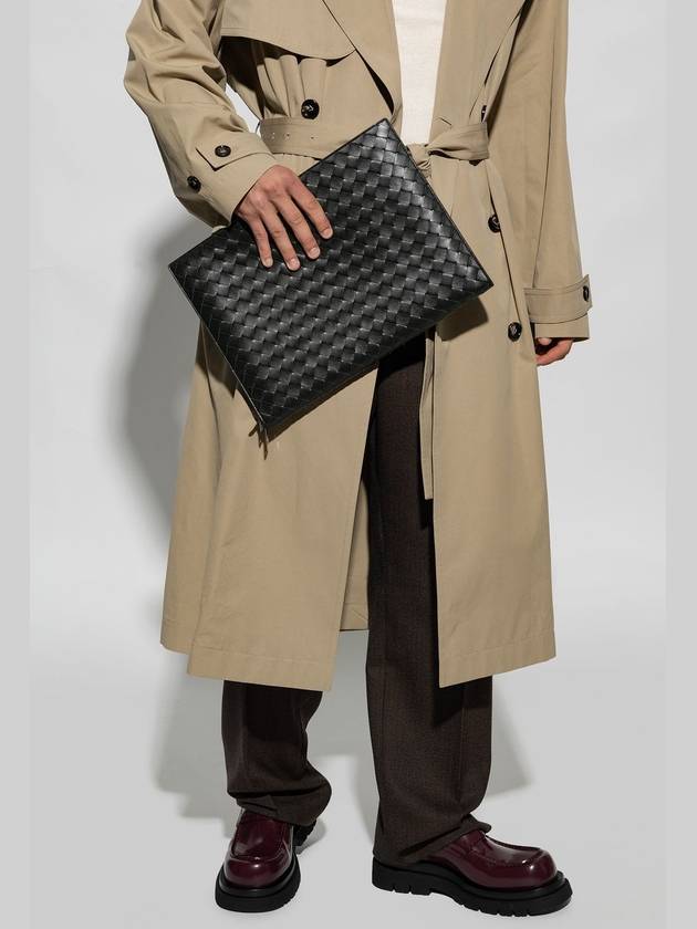 Bottega veneta Intrecciato Zipper Leather Clutch Bag Black