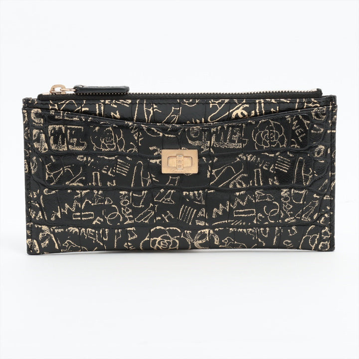 Top Quality Chanel 2.55 Crocodile Press Coin Case Black Gold  28th