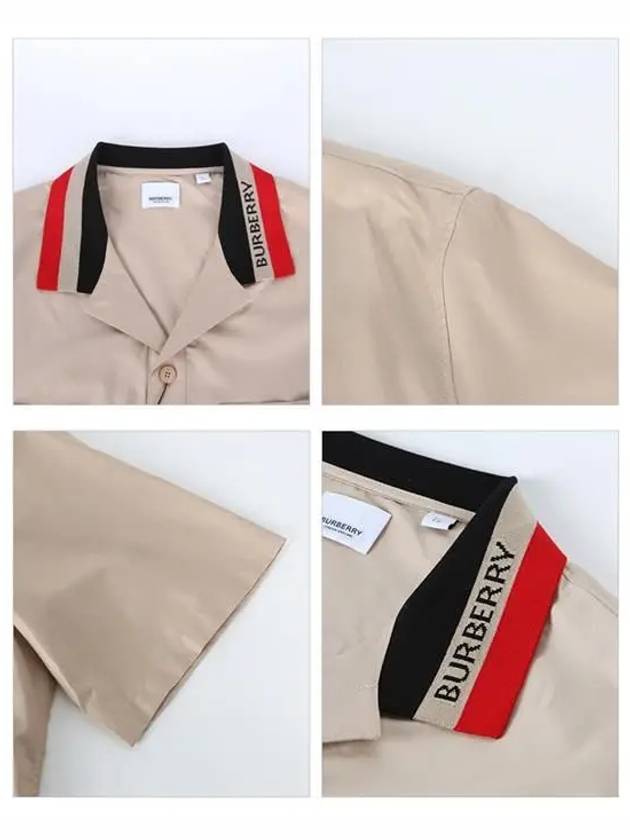 Burberry Men's Striped Logo Collar Short Sleeve Shirt Beige