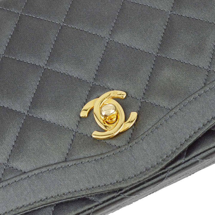 Top Quality Chanel 1989-1991 Gray Satin Single Flap Shoulder Bag