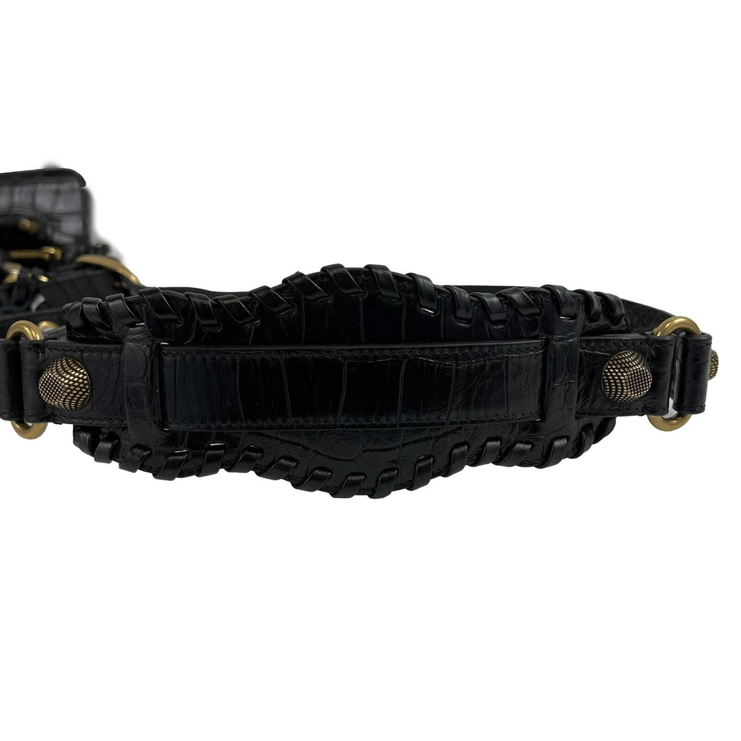 Top Quality Balenciaga - XS Shoulder Bag Crocodile Embossed Black Studded Shoulder Bag NEW