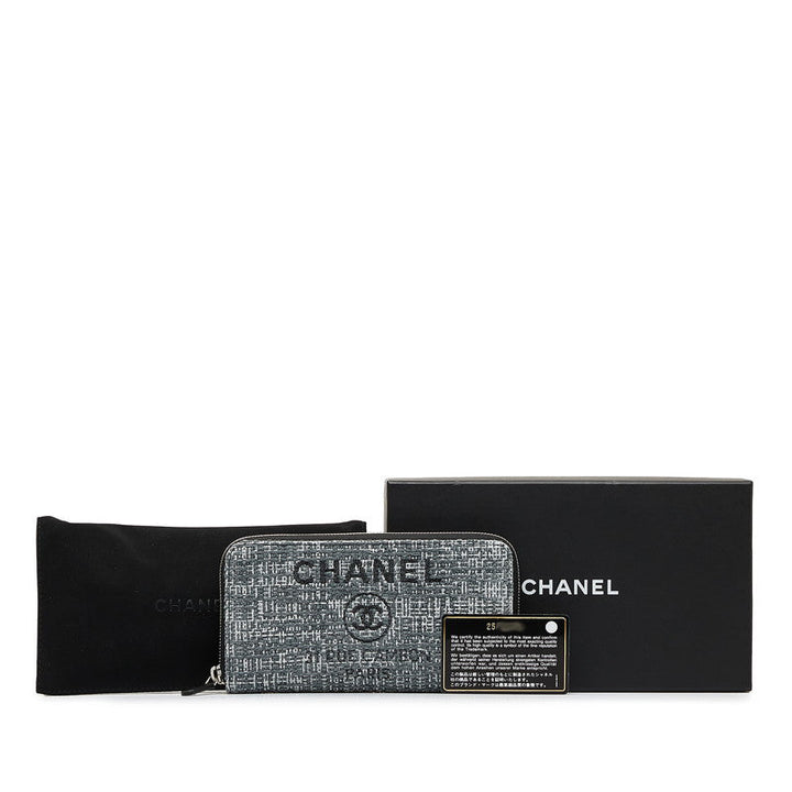 Top Quality Chanel Long Zip Wallet in Tweed Denim Blue