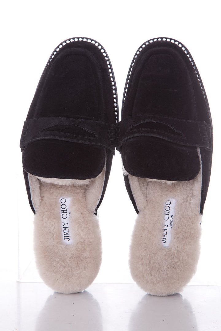 Jimmy Choo Black Suede Ronnie Embellished Mules SZ 39.5