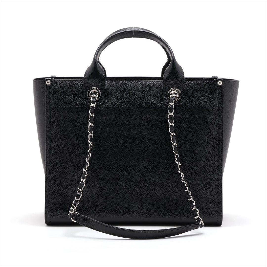 Top Quality Chanel Deauville Caviar S 2WAY Handbag Black Silver G  25th