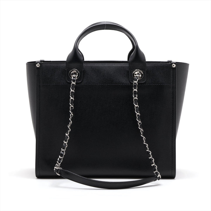 Top Quality Chanel Deauville Caviar S 2WAY Handbag Black Silver G  25th