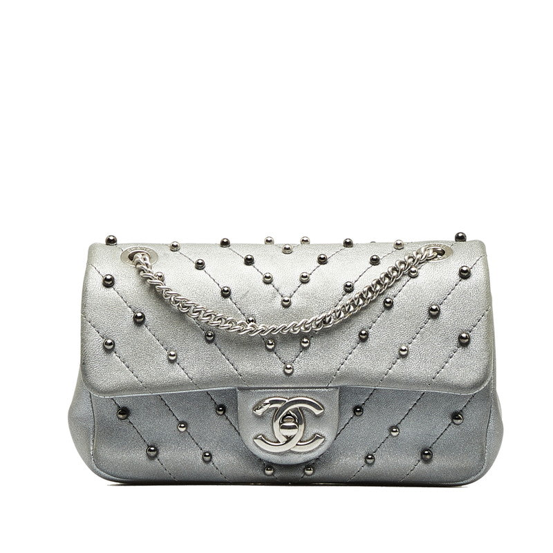 Top Quality Chanel V Stitch Cocomark Chain Shoulder Bag Silver Leather