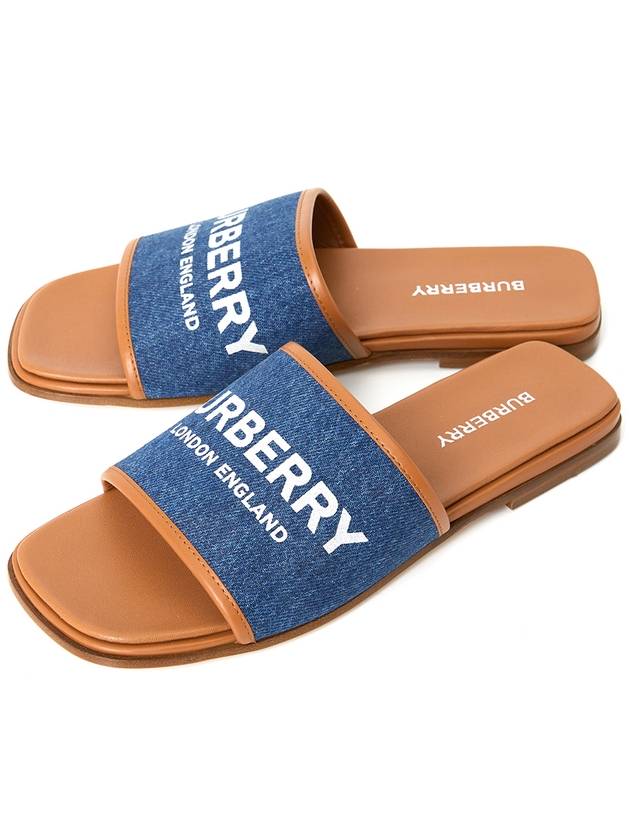 Burberry Logo Print Denim Slipper Sandals Blue