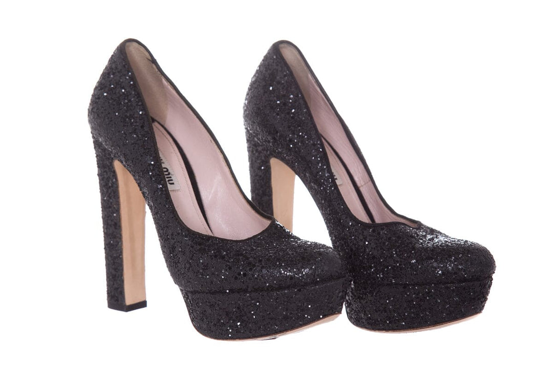 Miu Miu Black Sparkle Heels SZ 35.5