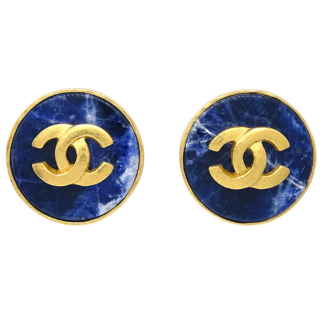 Top Quality Chanel Blue Stone Button Earrings Clip-On 95A