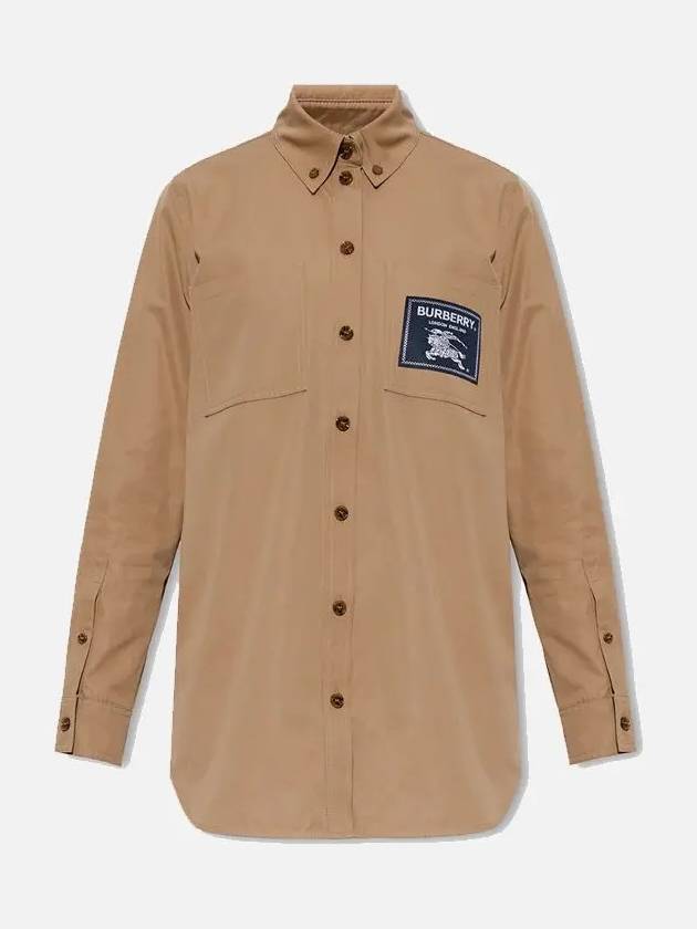 Burberry WoMen's Logo Patch Cotton Long Sleeve Shirt Camel