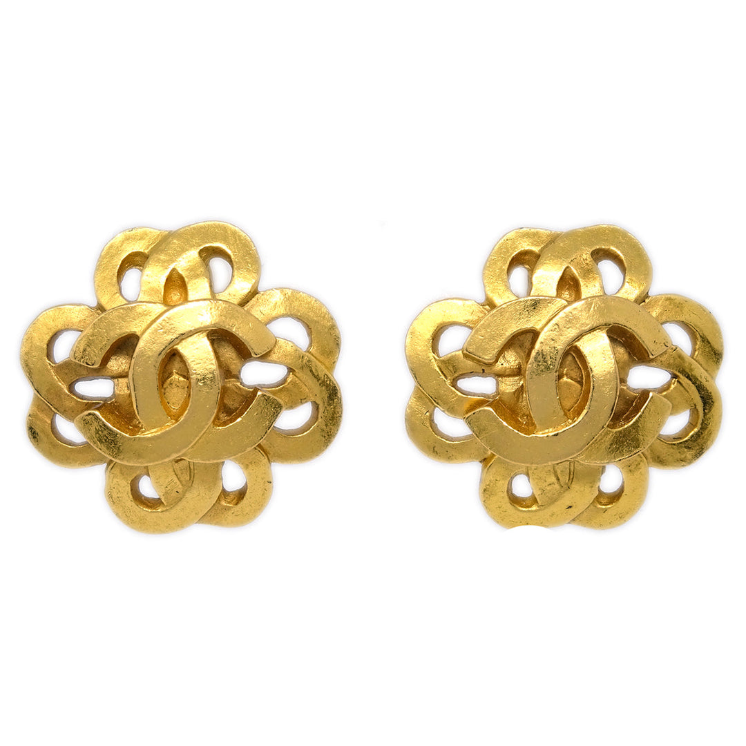 Top Quality Chanel Flower Earrings Clip-On Gold 97P