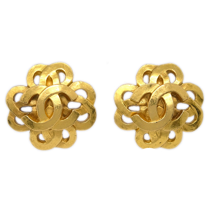 Top Quality Chanel Flower Earrings Clip-On Gold 97P