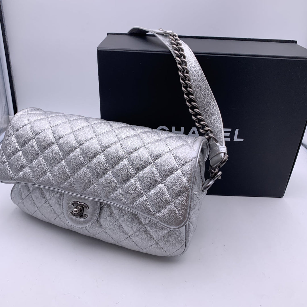 Chanel Airline 2016 Silver Quilted Leather Easy New Shoulder Bag