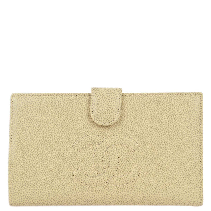 Top Quality Chanel 2000-2001 Ivory Caviar Bifold Long Wallet Purse