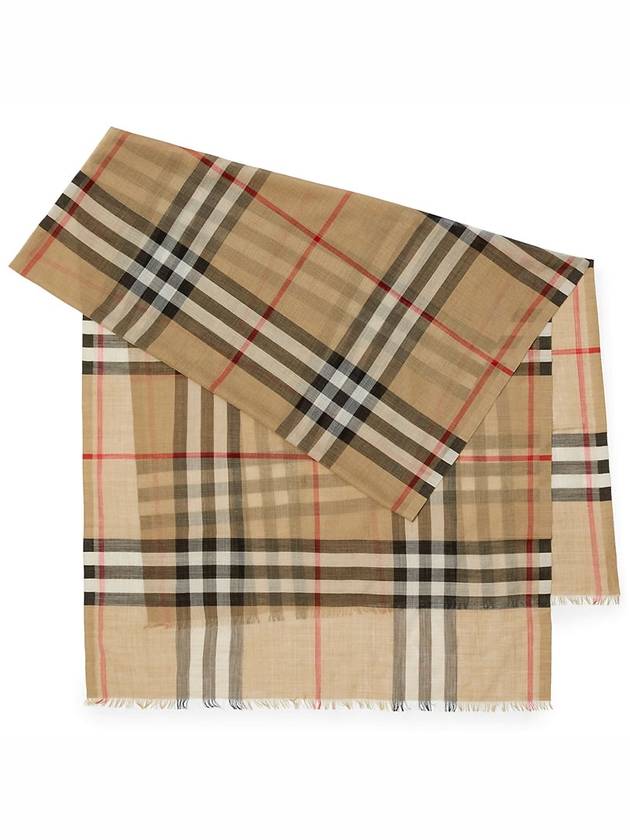 Burberry Check Wool Silk Scarf Beige