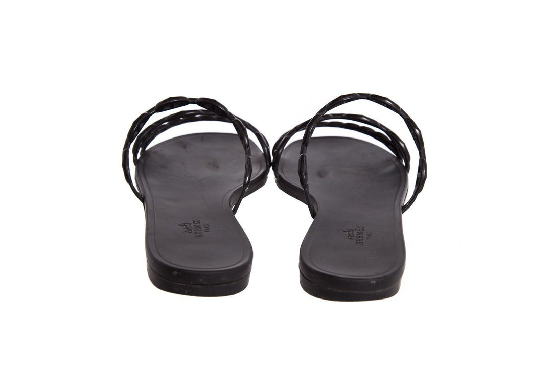 Hermès Black Rivage Chaîne d'Ancre Insignia Rubber Sandals SZ 41